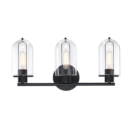Designers Fountain Skylar 24.5 in. 3-Light Matte Black Vanity Light with Clear Glass Shades for Bathrooms D332M-3B-MB